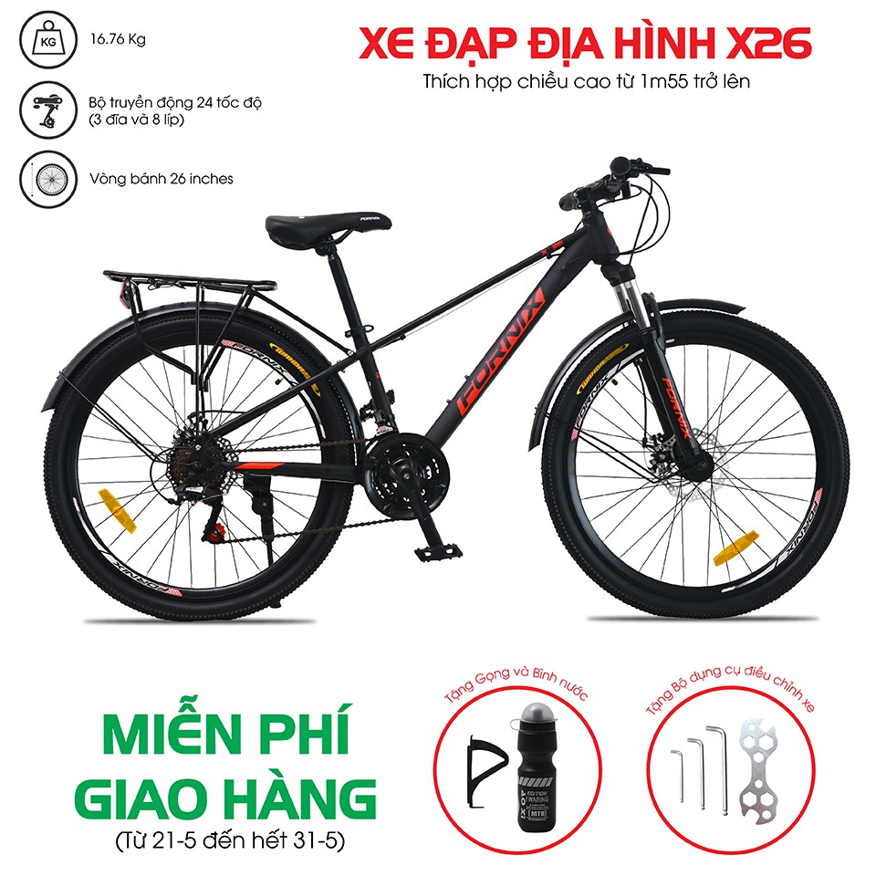 (Chính hãng) Xe đạp địa hình thể thao Fornix X26 - Bảo hành 12 tháng (Kèm sách hướng dẫn và bộ dụng cụ lắp ráp)