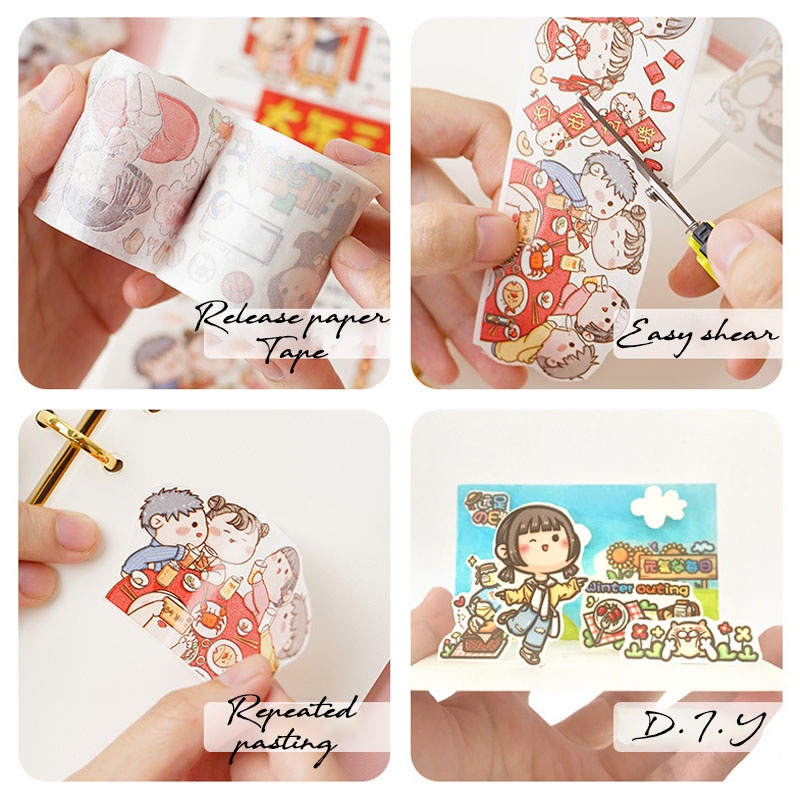 Chiết cuộn 80-90cm Washi Tape họa tiết small Mochi đáng yêu trang trí sổ nhật ký, lưu bút siêu xinh