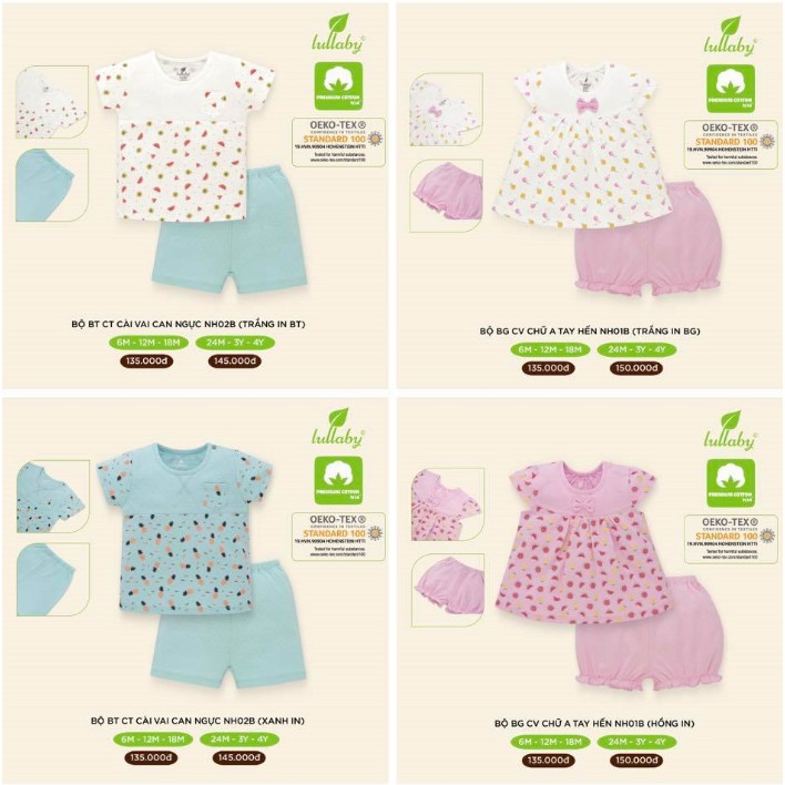 Bộ cộc tay bé trai/gái Lullaby (Sz 6m-4y)