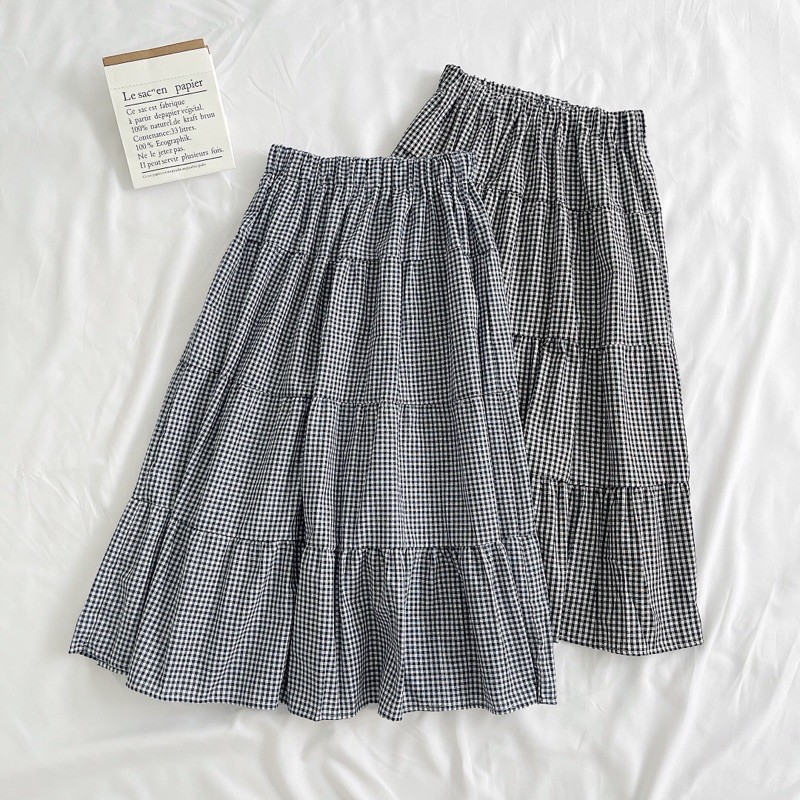 Chân váy caro tầng meuclothing phong cách vintage