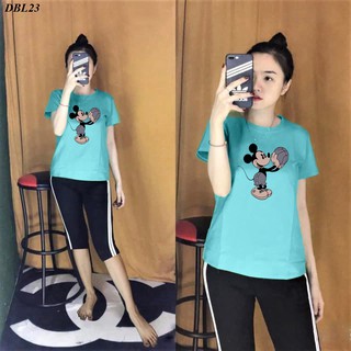 [ HOT] ĐỒ BỘ MẶC NHÀ CAO CẤP QUẦN LỬNG 2 SỌC ÁO IN HÌNH CHUỘT MICKEY - DBL23
