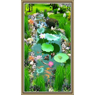 Tranh dán tường VTC Khổ dọc Cảnh hồ sen LV-0103K Kim sa