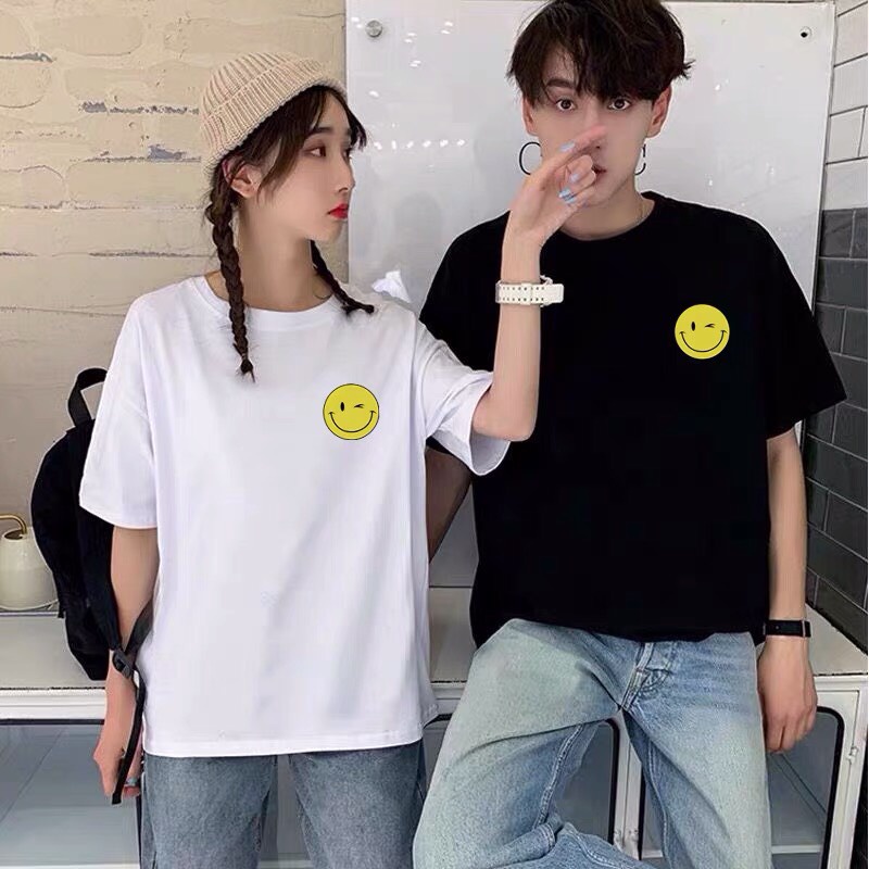 Áo đôi Mặt cười nháy mắt, Áo đôi nam nữ, Áo thun Unisex From rộng, chất đẹp mặc không xù - MODY