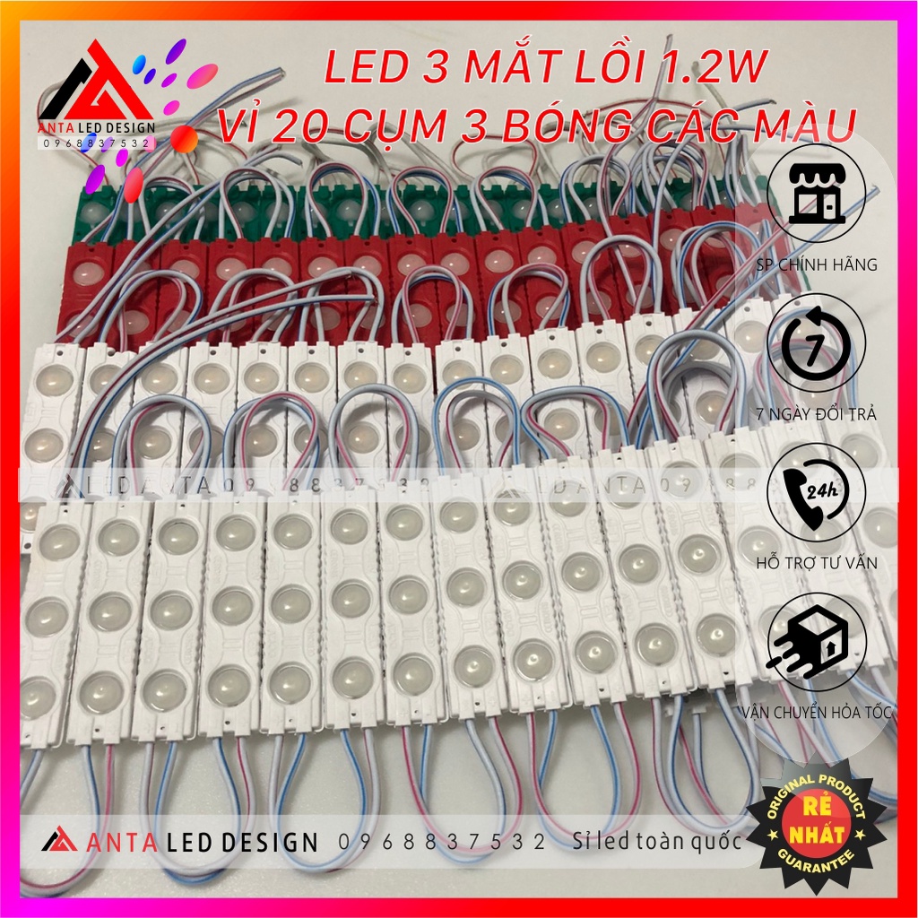 Led hắt 3 bóng 2835 kích thước 6113 các màu - Vỉ 20 thanh 3 Led điện áp 12V