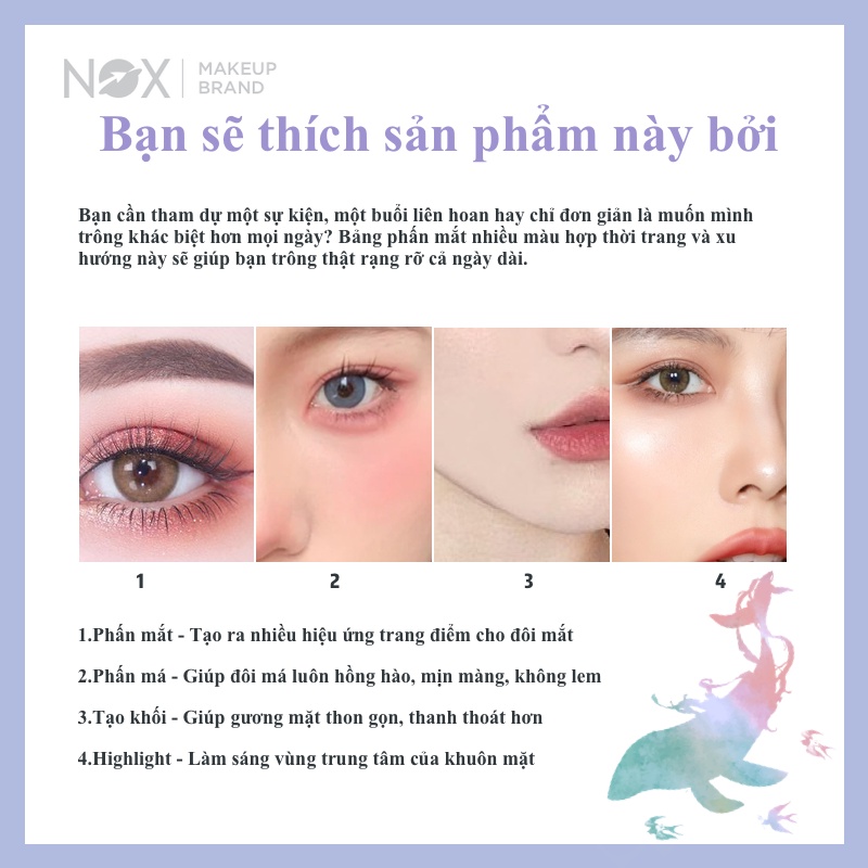 Bảng phấn mắt tích hợp phần má hồng NOX thiết kế 2 trong 1 lâu trôi 10 màu 13.8g | BigBuy360 - bigbuy360.vn