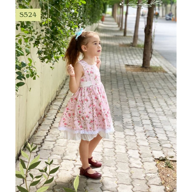 Váy công chúa Sofia Oliriver kids hoa nền hồng