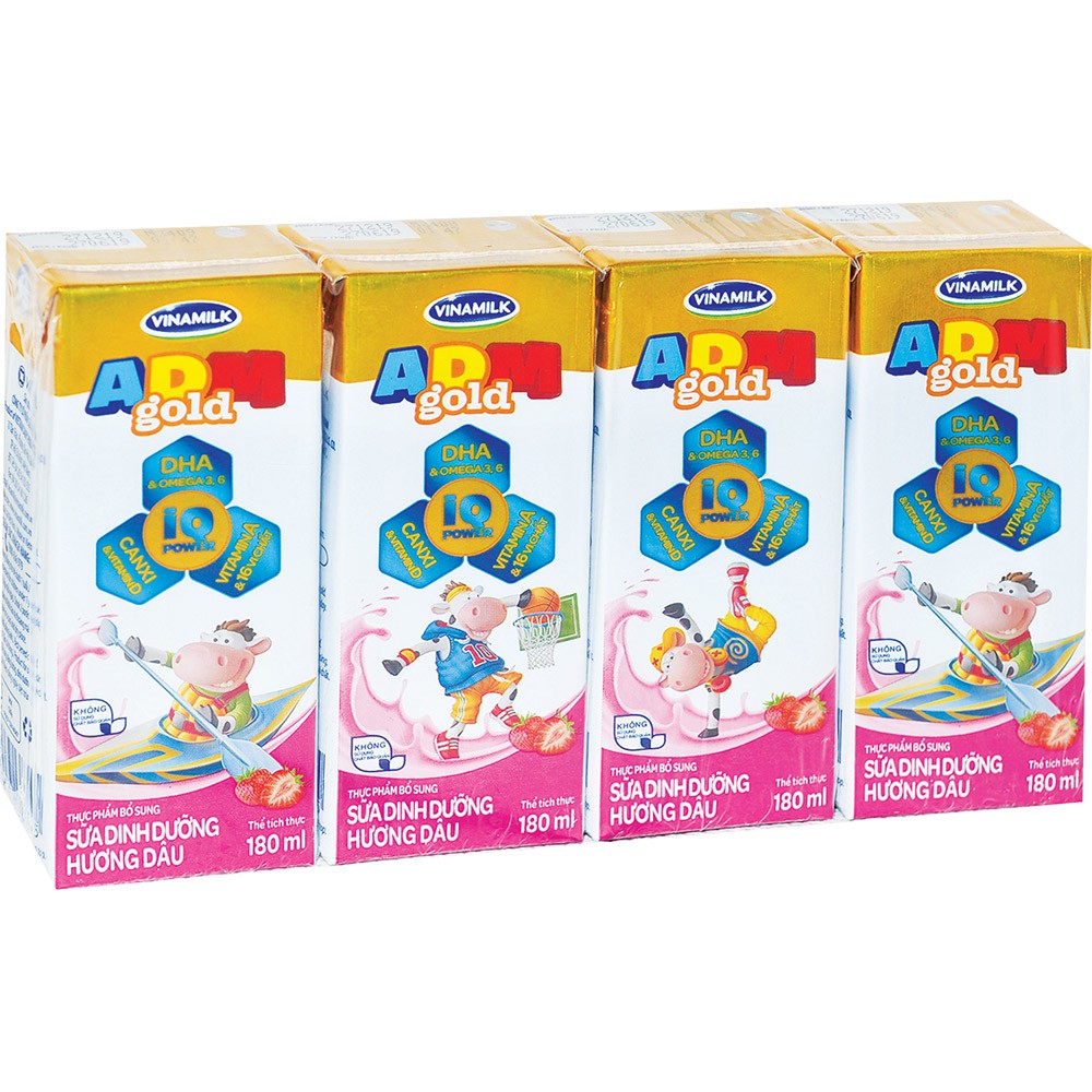 Sữa Vinamilk ADM Gold có đường/ socola / dâu lốc 4 hộp x 180ml