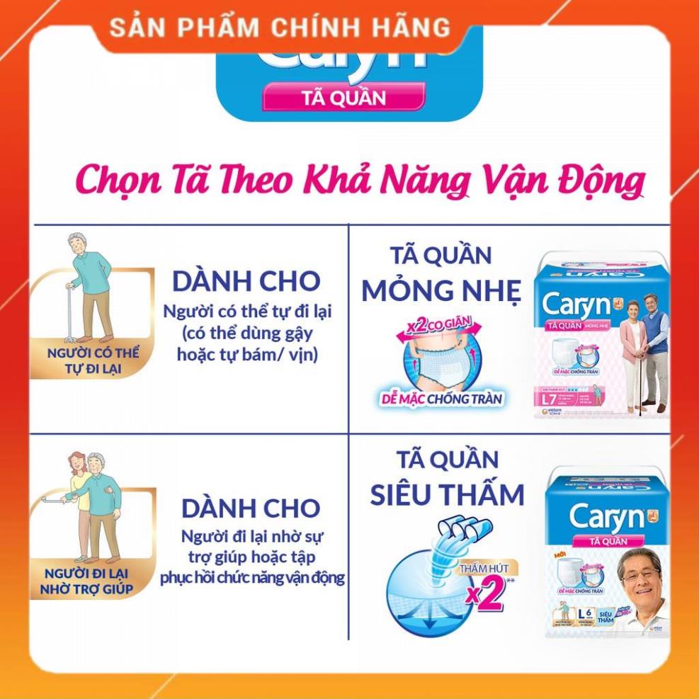 Bỉm người già CARYN dạng quần đủ size M16/L14/XL12, tã người lớn mỏng nhẹ chống tràn mềm mại di chuyển tiện lợi