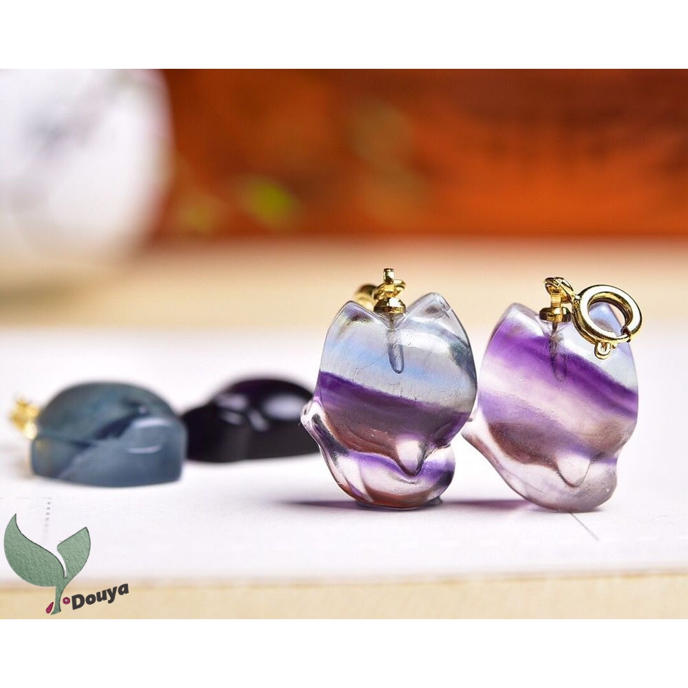 Mặt Vòng cổ/Vòng Tay Bằng Đá Fluorite Nhân Tạo Chữa Bệnh Hình Cáo May Mắn Cho Nữ