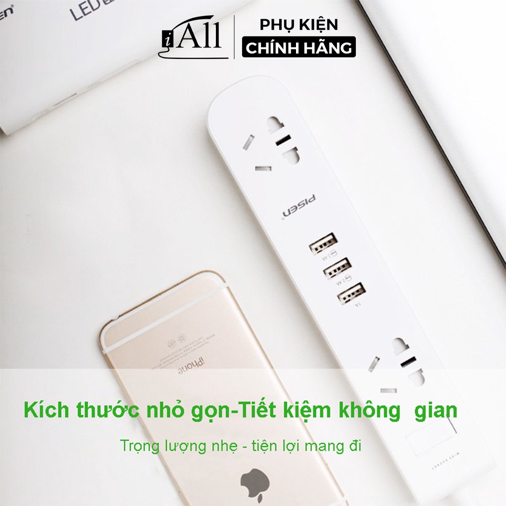 Ổ cắm điện LED thông minh Pisen KY-23(EP) (2xAC, 3xUSB) - iAll Store