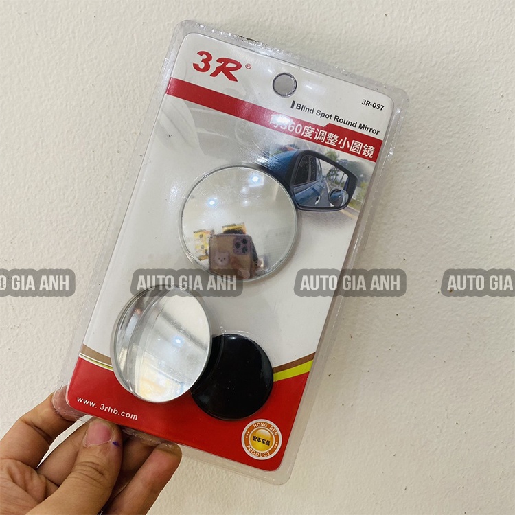 Bộ 2 gương cầu lồi xoay 360 độ GIA ANH đa cực chính hãng 3R-057 không viền gắn gương chiếu hậu ô tô xe máy loại 1