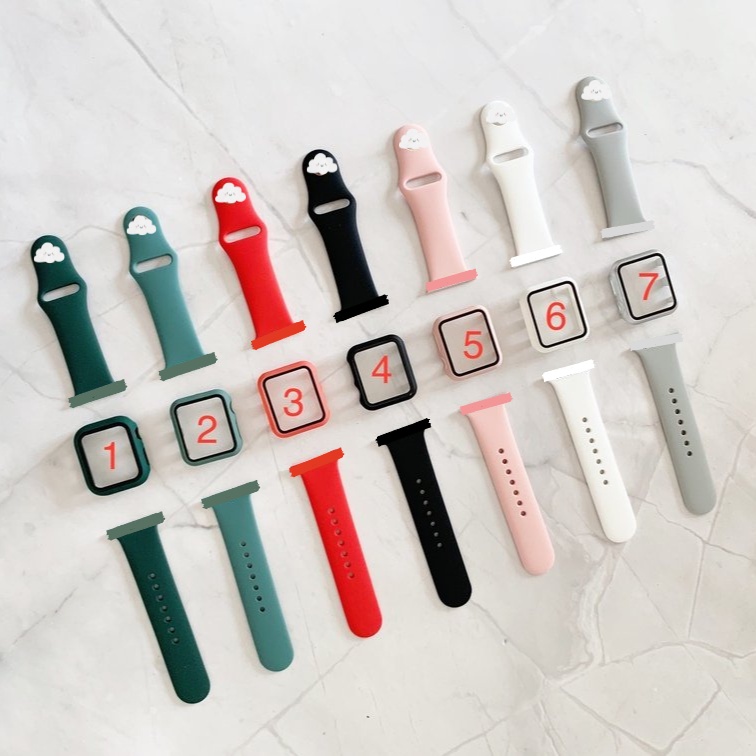 Combo Ốp Kính Cường Lực Và Dây Silicone cho Đồng Hồ Thông Minh Series 1/2/3/4/5/6/7/8/SE size 38/40/41/42/44/45 AW112