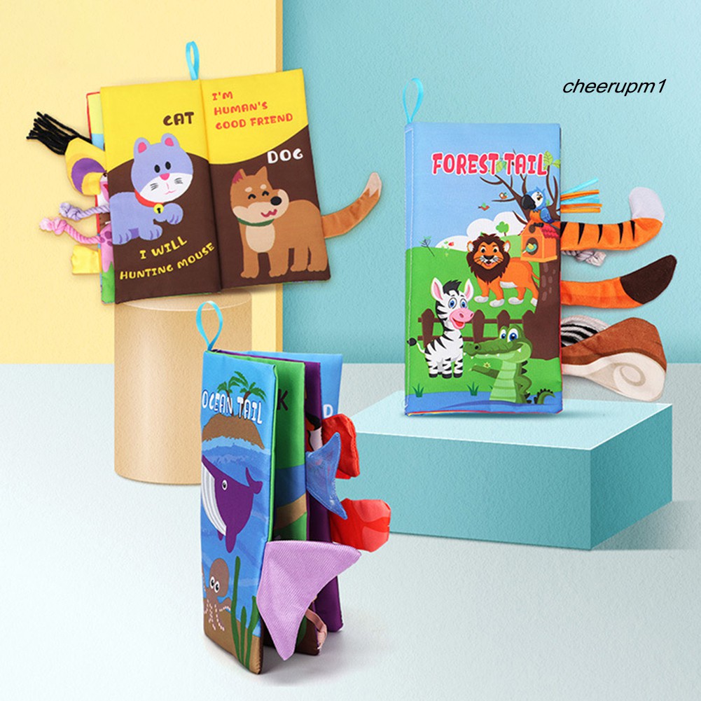 ★WJ★ Cartoon Farm Ocean Animal Tail Cloth Book Rustling Paper Kids Education Toy
