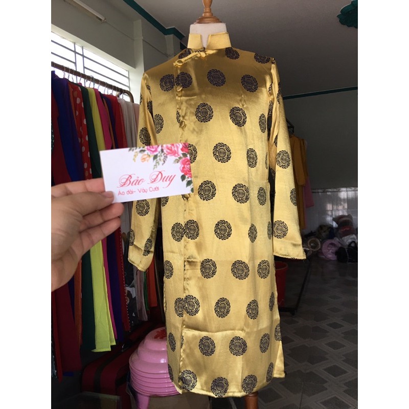 Áo dài nam khăn đóng THÁI TUẤN XỊN gấm đồng tiền đẹp