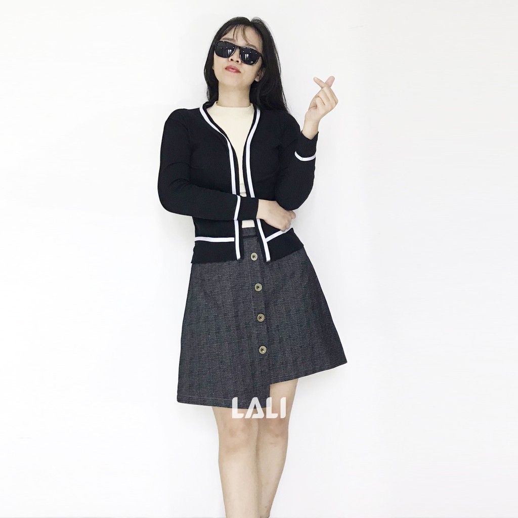 Áo khoác cardigan thun gân kẻ sọc