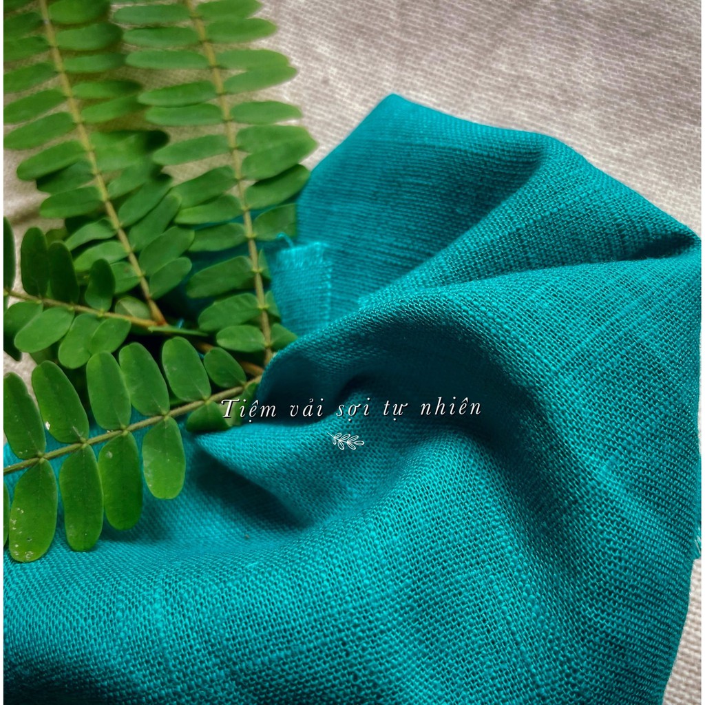Vải linen gân xước khổ 1.4m tone Xanh/ Green - Blue
