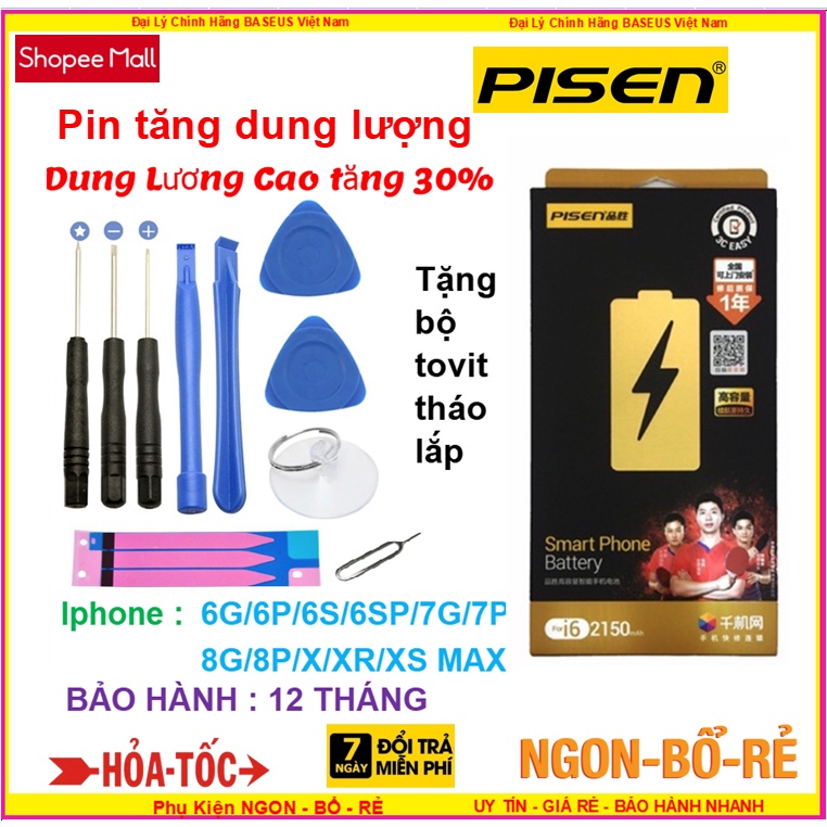 PIN PISEN IPHONE DUNG LƯỢNG CAO DÙNG CHO IPHONE 6G /6P /6S /6SP /7G /7P /8G /8P /X /XR /XMAX