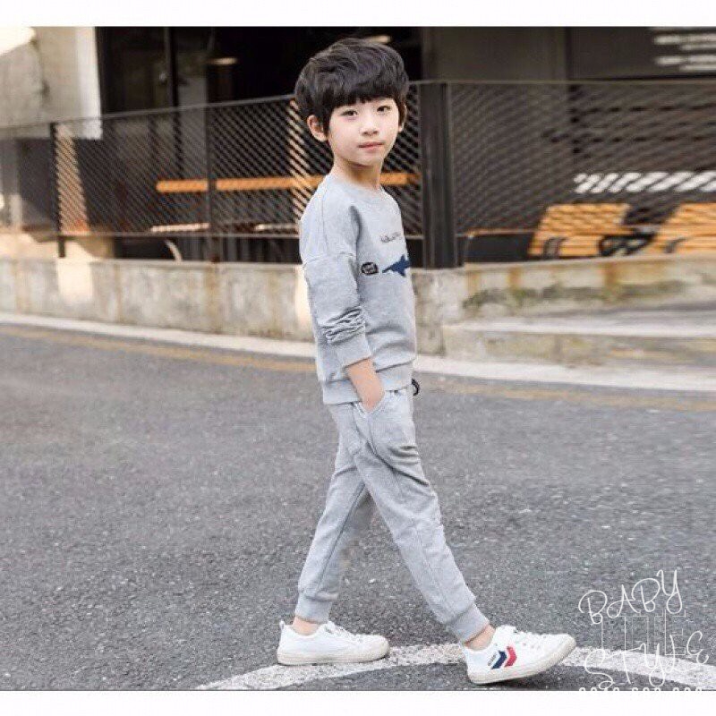 Bộ quần áo thu đông "CCÁ MẬPP" 14-48kg cho bé trai 4-14 tuổi. Dày dặn, ấm áp. Hàng may kỹ, form đẹp. B25 B26