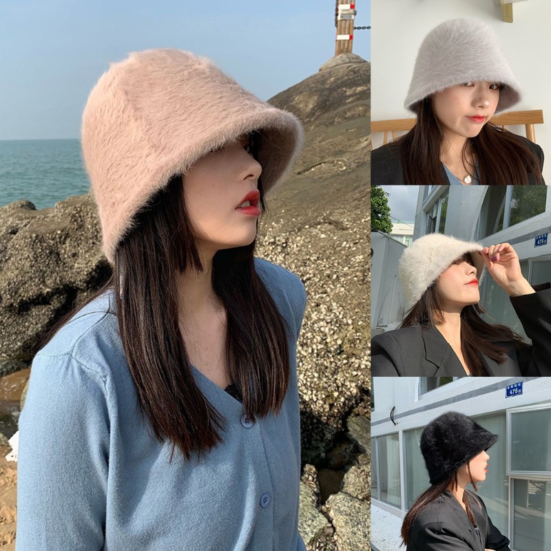 Mũ Lông Rộng Vành Màu Trơn Thời Trang Mùa Đông Cho Nữ