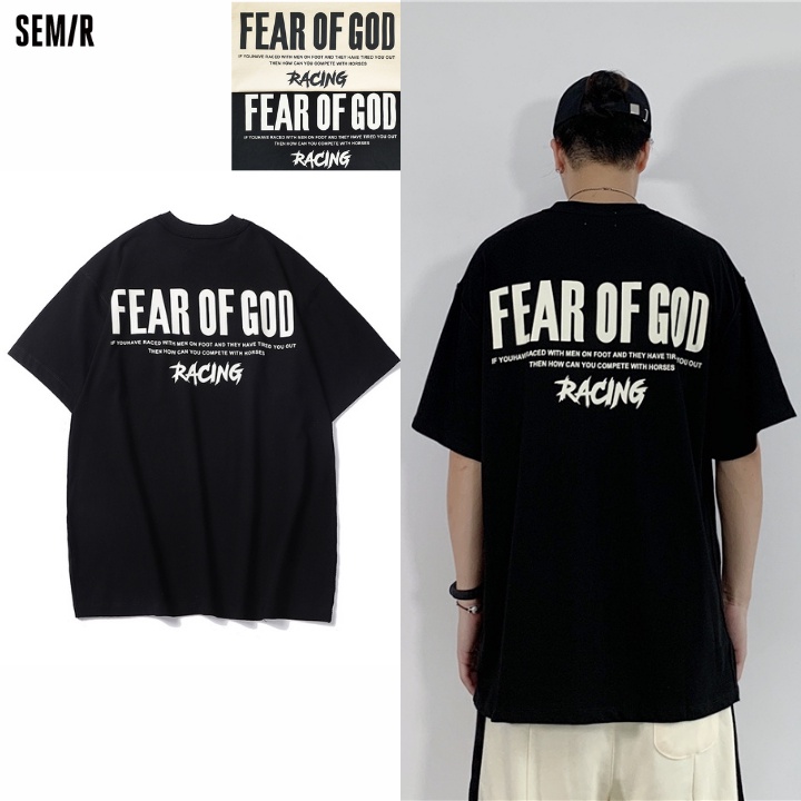 Áo fear of god racing essentials thun vải cotton áo from rộng unisex tay lỡ cổ tròn Semir
