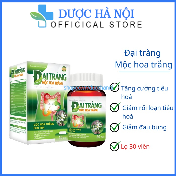 Viên uống đại tràng Mộc Hoa Trắng giảm đau bụng giúp tiêu hóa khỏe ngăn ngừa đại tràng nặng hộp 30 viên