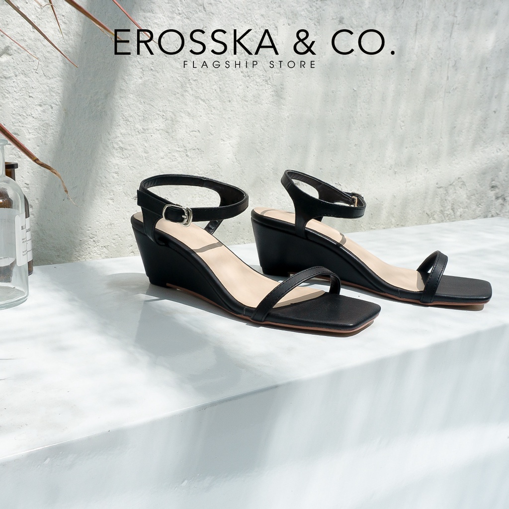 Erosska - Giày sandal đế xuồng quai mảnh dáng sang mang nhẹ màu nâu - XE001