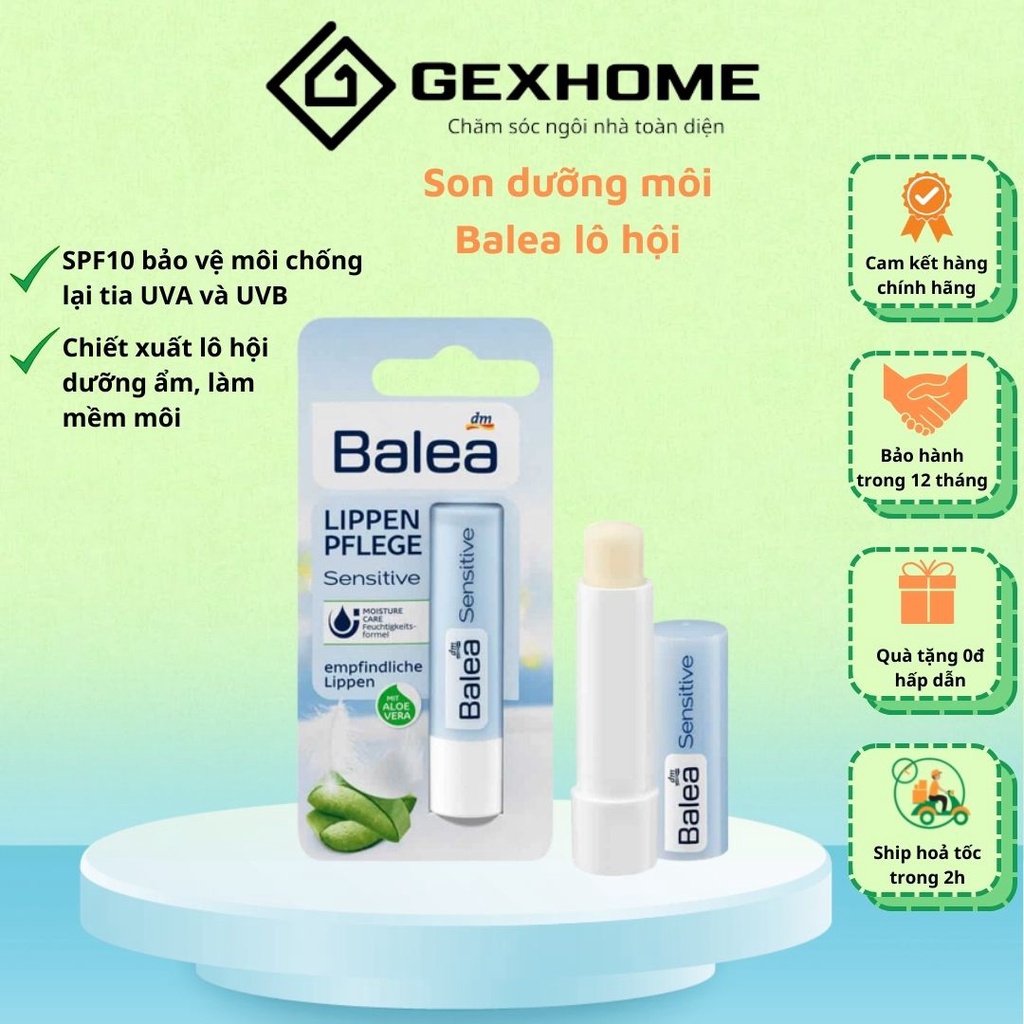 Son dưỡng môi Balea chiết xuất lô hội, ngừa khô nẻ và tia UV - GEXHOME