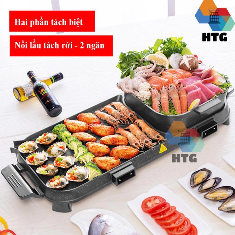 Bếp Lẩu Nướng 2 In 1 Lzw1702d Ăn Bbq Dùng Điện Đa Năng, Lẩu 2 Ngăn Tách Rời Được, 2 Trong 1 Vừa Lẩu Vừa Nướng Loại Lớn