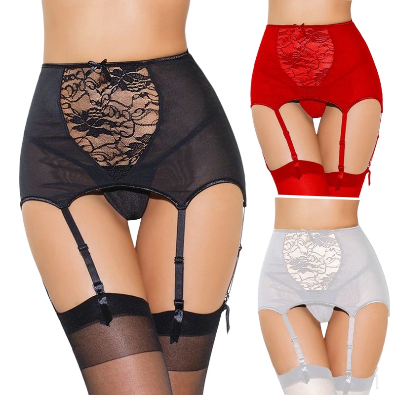 Quần Lót Ren Hoa Lưng Cao Kèm Nịt Bít Tất Cỡ Lớn S-3XL