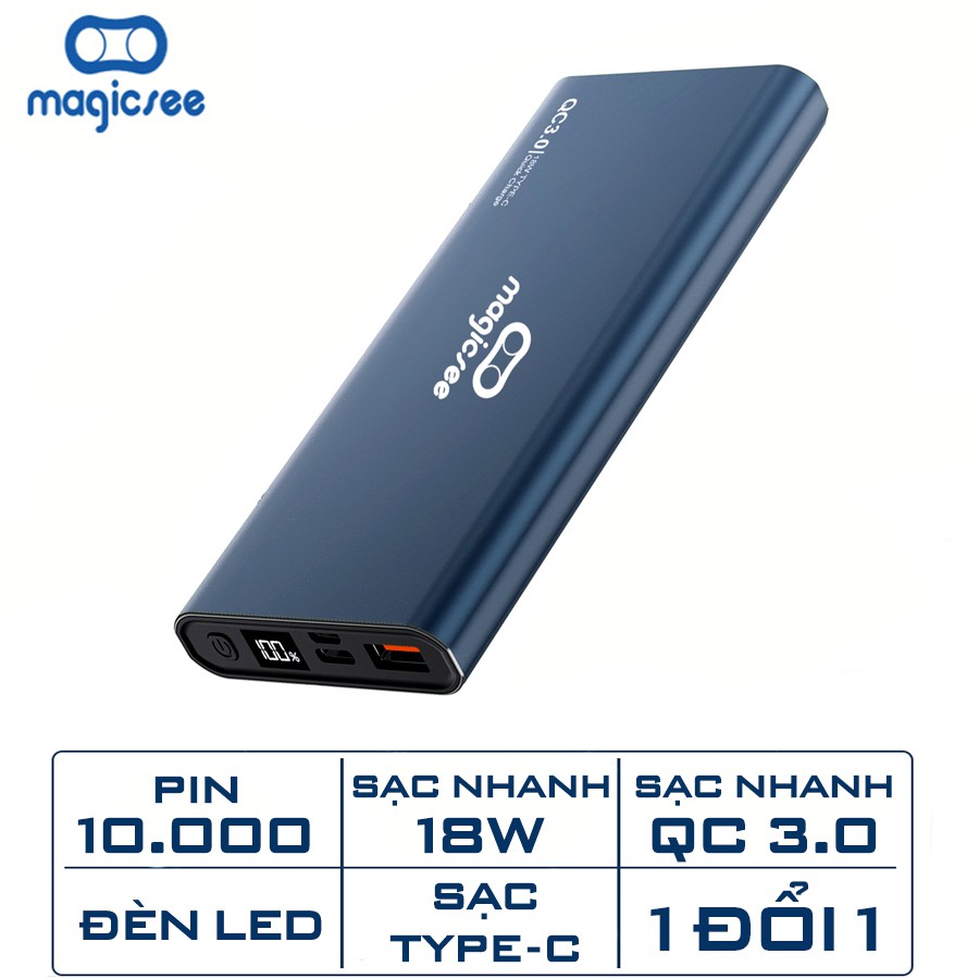 [Pin dự phòng] Pin sạc dự phòng Magicsee E1000S 10000mAh 18W QC3.0  2 cổng sạc nhanh đèn LED hiển thị điện tử