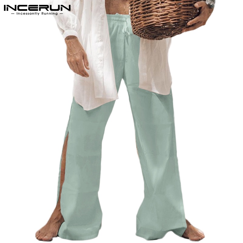 Quần Baggy INCERUN dây rút xẻ tà bên hông lưng cao hợp thời trang cho nam