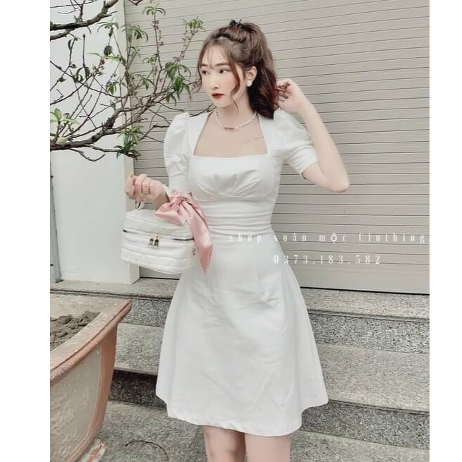 váy cổ vuông chất kaki thô mềm hàng đẹp nhiều màu