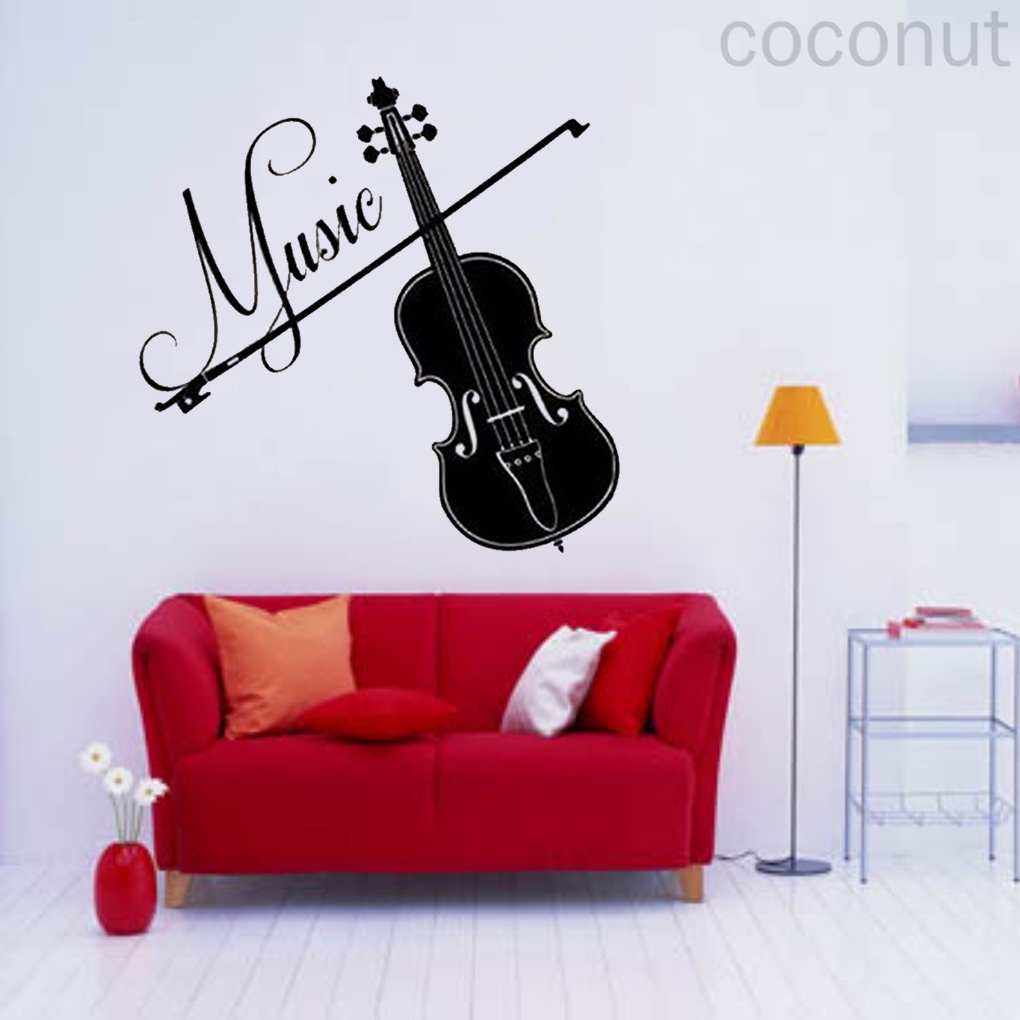 Miếng dán tường hình đàn violin trang trí phòng khách/phòng ngủ/nền sau TV