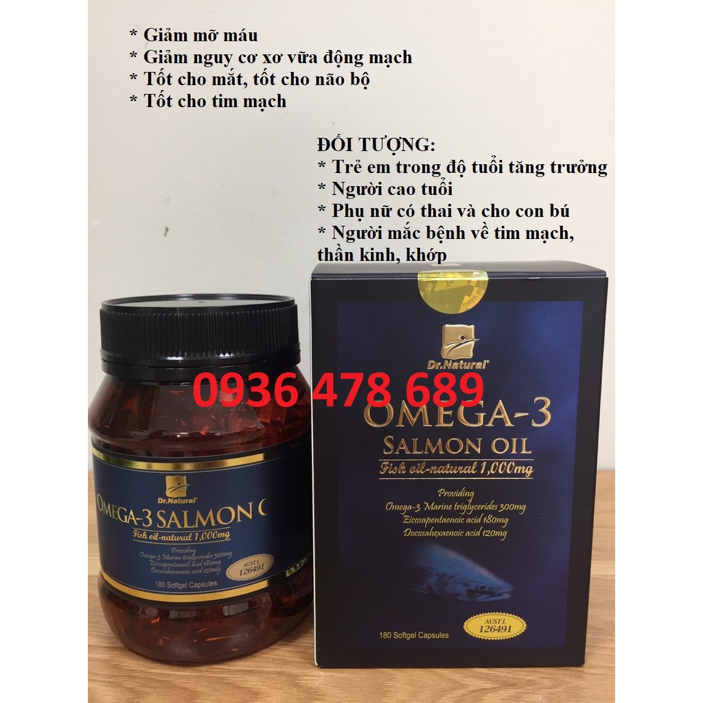 (CÓ QUÀ TẶNG) Viên dầu cá Hồi Dr Natural Omega 3 Salmon Oil- Hộp 180 viên