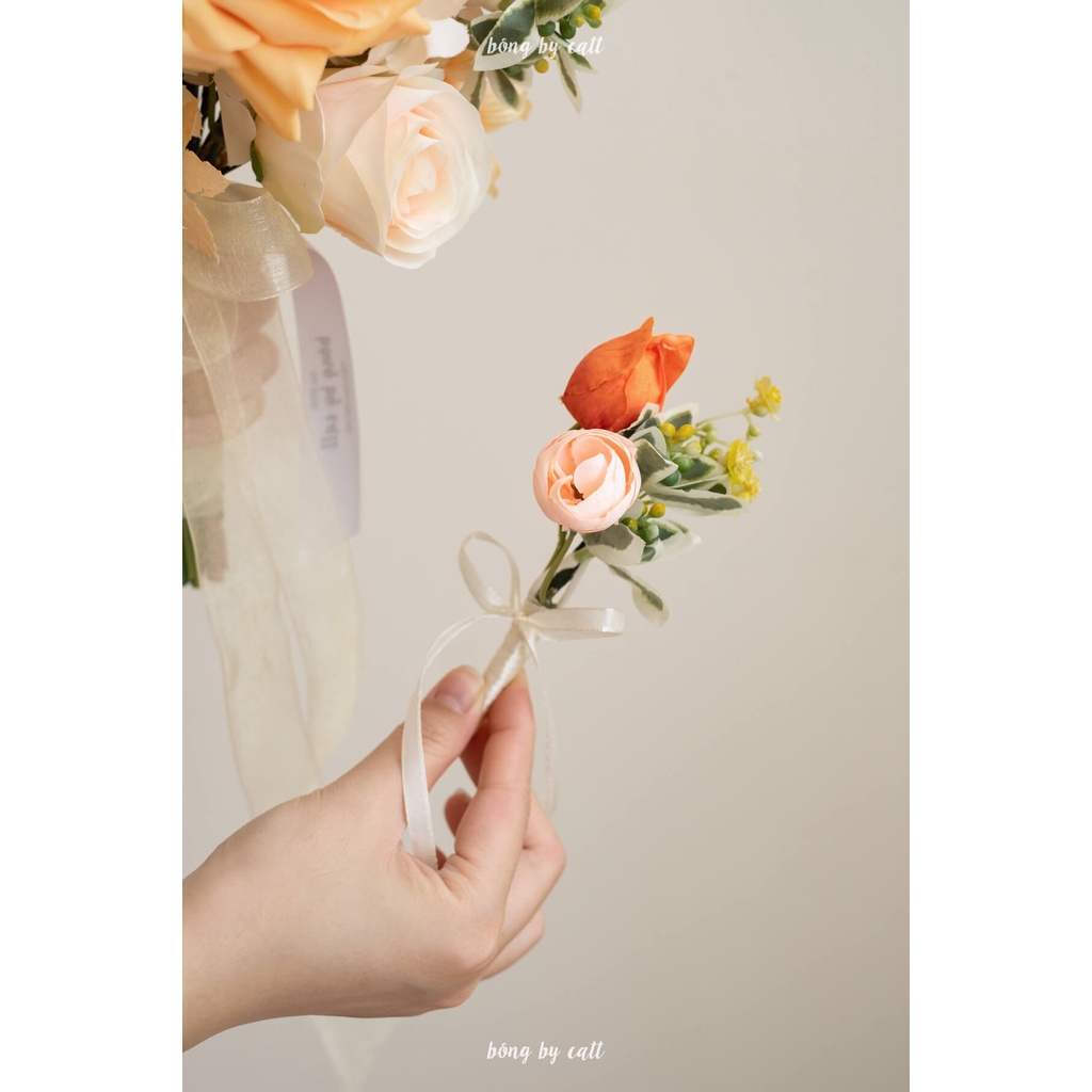 Cài áo chú rể - hoa lụa cao cấp thương hiệu BÔNG BY CATT