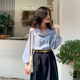 Áo sơ mi dài tay cổ vạt chéo tiểu thư tay bồng ( Sơ mi Tú)