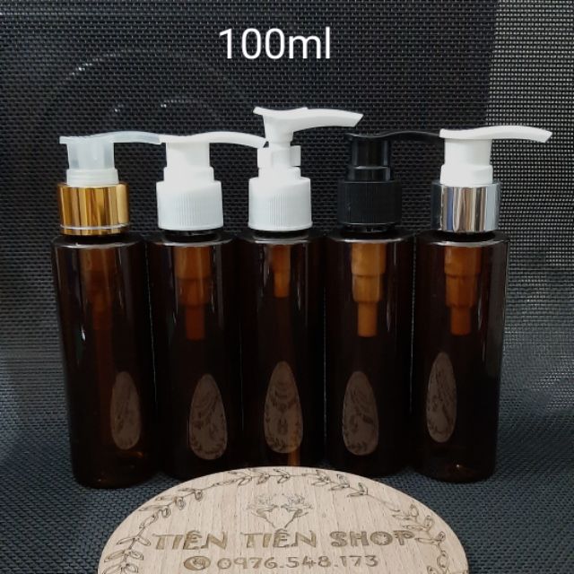 Chai nhựa nâu 100ml vai vuông vòi ấn