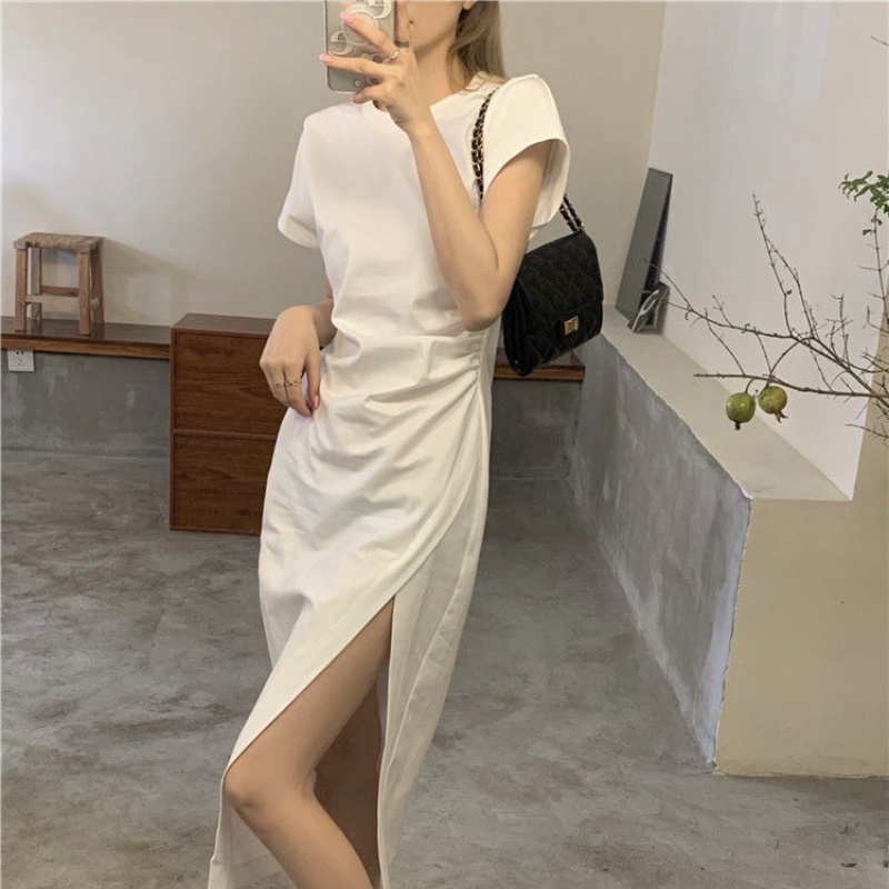 Đầm PERTY màu trắng thiết kế xẻ tà phong cách Hàn Quốc thời trang quyến rũ cho nữ