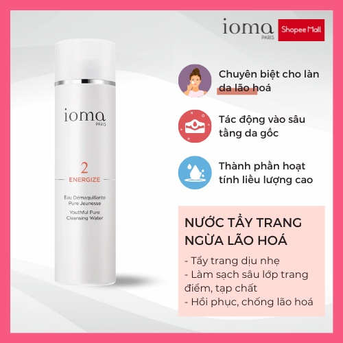 Nước tẩy trang dưỡng ẩm dịu nhẹ, chống lão hoá IOMA PARIS Youthful Pure Cleansing Water 200ml