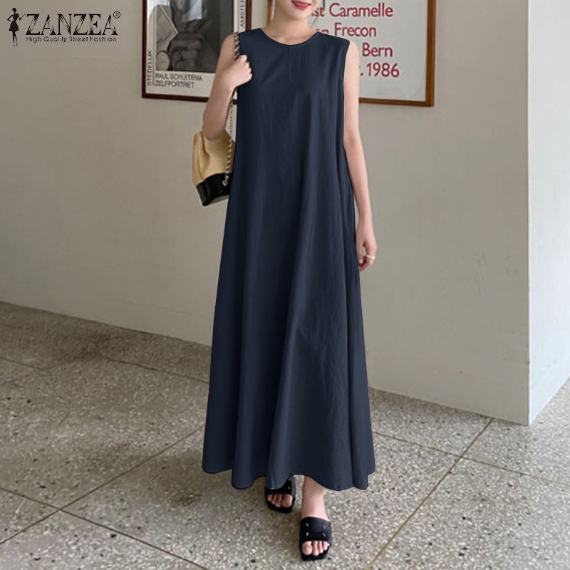 Đầm dài ZANZEA không tay có túi thời trang cho nữ