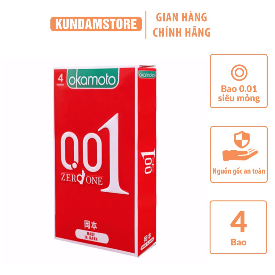 Bao Cao su Siêu mỏng Vượt Trội Okamoto 0.01 Nhật Bản (hộp 2 chiếc, 4 chiếc)