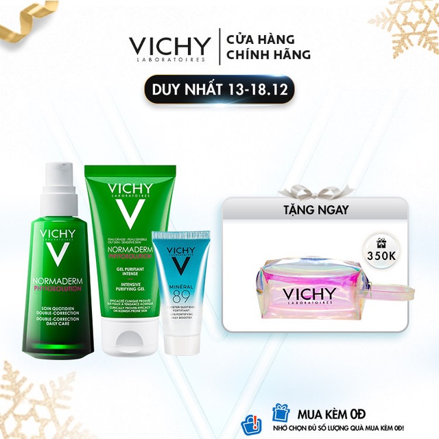 Bộ sản phẩm Kem dưỡng và dưỡng chất giúp giảm mụn & phục hồi da Vichy