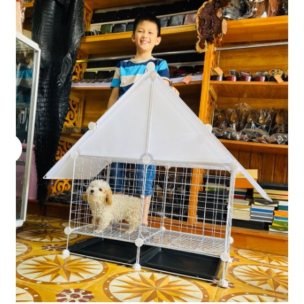 COMBO Chuồng Chó lắp ghép 2 ô bằng lưới sắt , có chân - kèm khay vệ sinh ( đa dạng kích thước )