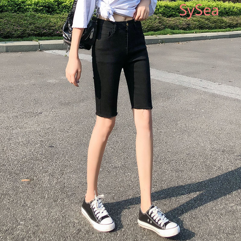 Quần short bằng Denim lưng cao kích thước lớn cho nữ
