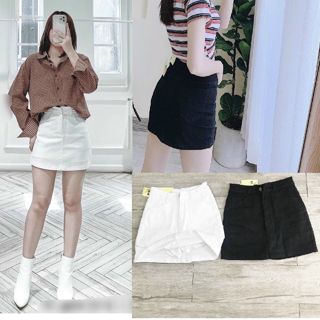 Chân Váy Ngắn Vãi Jean Co Giãn Có Quần Liền Trong CV367