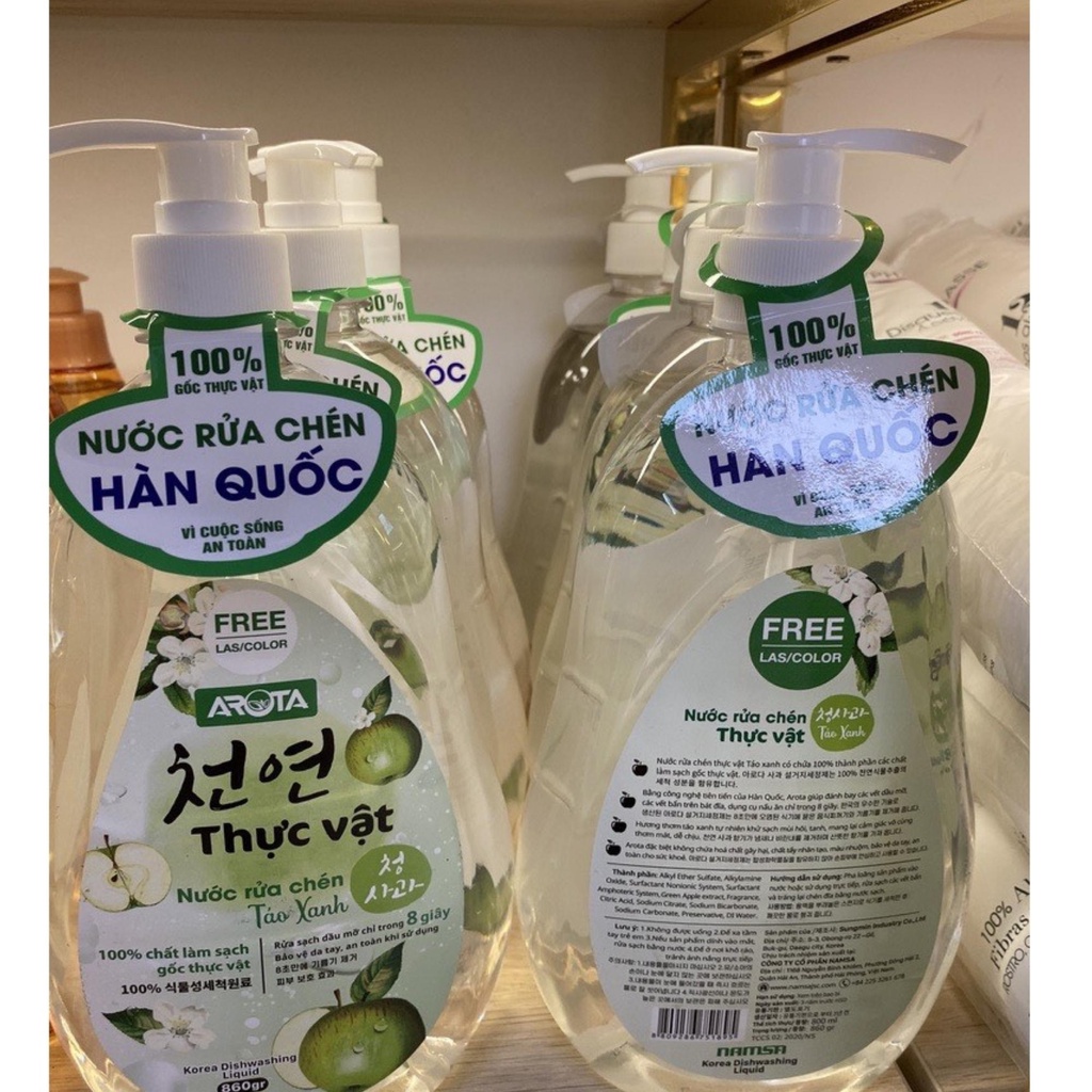 Nước Rửa Chén Bát Arota Thực Vật Hương Táo Xanh Hàn Quốc 860g