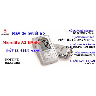 Máy đo huyết áp bắp tay Microlife A3 Basic (Trắng)