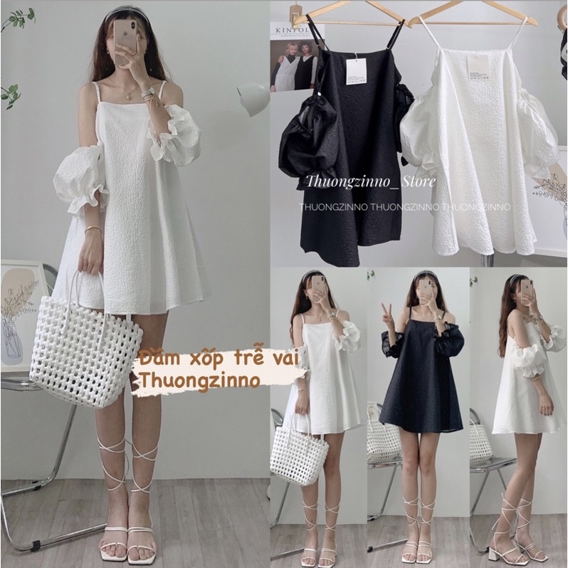 [Ảnh thật/Video]Váy trễ vai tay rời Susu mới mặc được hai kiểu Đầm trễ vai hai lớp sang chảnh