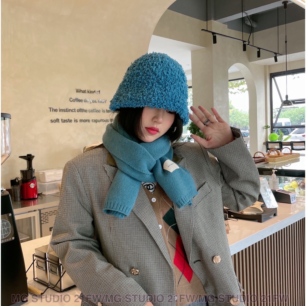 Mũ xô MG STUDIO dệt kim vải nhung san hô 4 màu tùy chọn