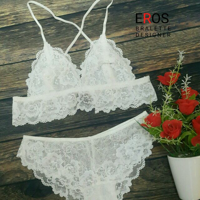 Bralette trắng chéo dây